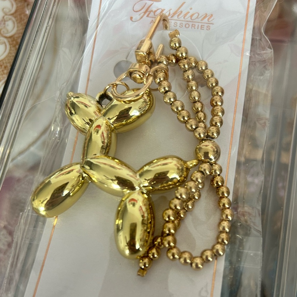 Balloon Dog and Bow Keychain Bag charm choice of gold silver or gunmetal tone - Picture 2 of 6